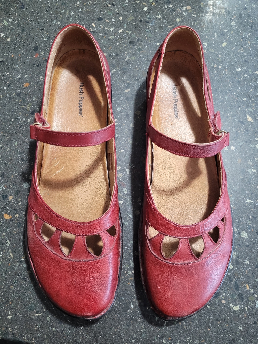 Hush Puppies Women's Red Mary Jane Leather Flats